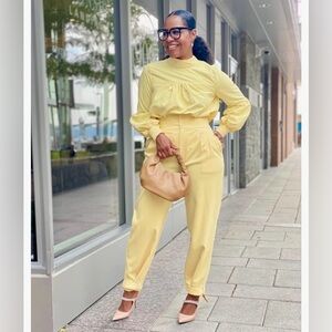 Elegant Women's High-Neck Blouse in Soft Yellow